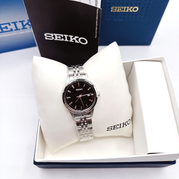 Seiko Ladies SUR835 Black Dial Stainless Steel Bracelet Watch NEW 50m 28mm main image 16